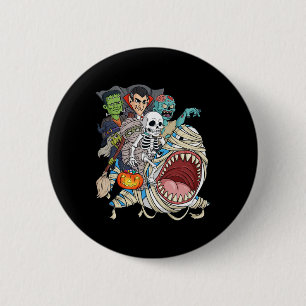 Badge Rond 5 Cm Zombie Riding maman requin Vampire Halloween Pumpk