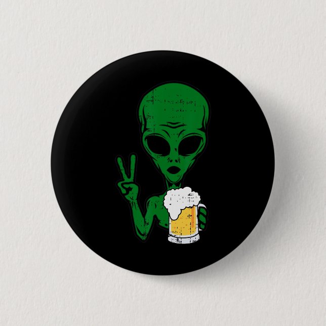 Badge Rond 5 Cm Zone-51 Alien Beer Peace Sign Lazy Drinking Hallow (Devant)