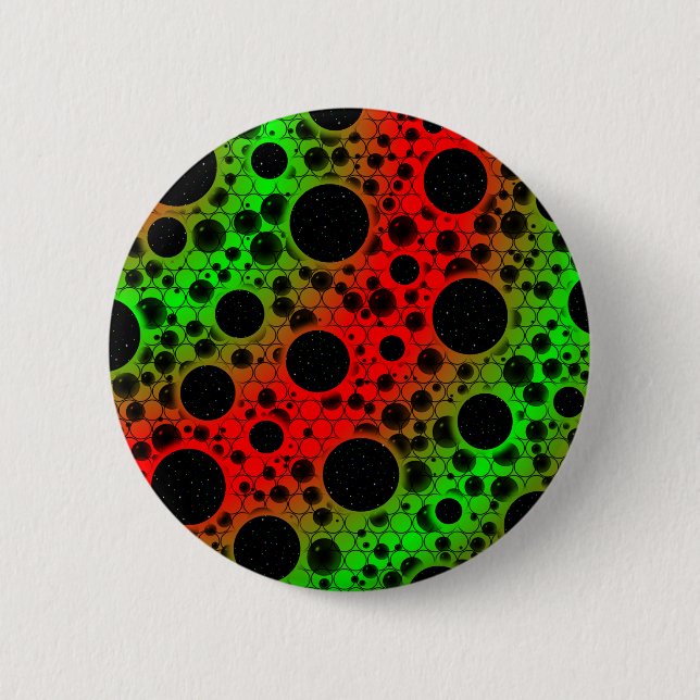 Badge Rond 5 Cm Zones de bulles spatiales - Rouge/Vert (Devant)