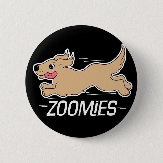 Badge Rond 5 Cm Zoomies de chien drôle noir (Devant)