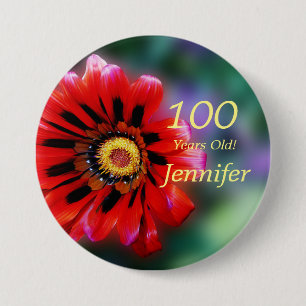 Badge Rond 7,6 Cm 100 Ans, Rouge Vivid Gazania Flower Button Pin