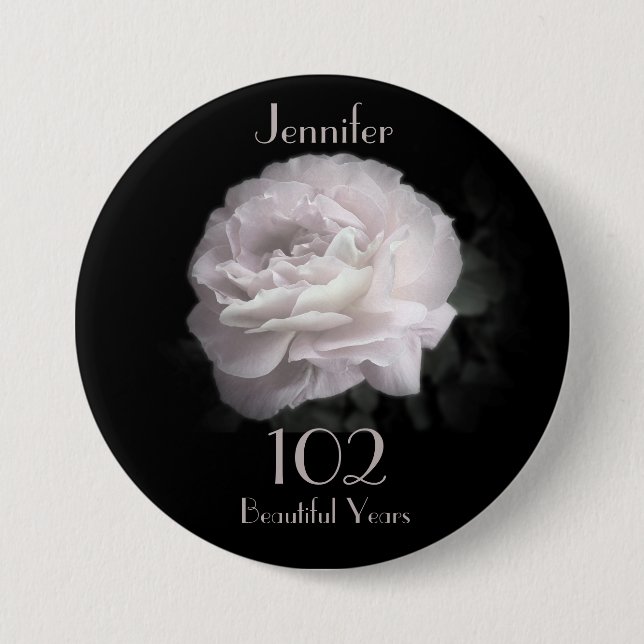 Badge Rond 7,6 Cm 102 Ans, Rose Pale Rose Bouton Pin (Devant)