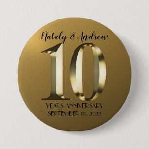 Badge Rond 7,6 Cm 10e Mariage d'or métallique