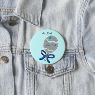 Badge Rond 7,6 Cm #1 Maman pour nouveau bébé garçon Bleu bouton