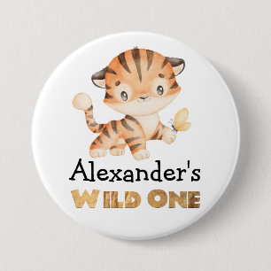 Badge Rond 7,6 Cm 1er anniversaire Wild One Safari Tiger Thème