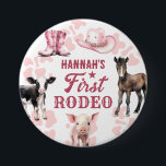 Badge Rond 7,6 Cm 1er bouton Rodeo Pink Anniversaire<br><div class="desc">l'élégante aquarelle western rodeo. Thème d'anniversaire de rodéo pour les enfants. Facile à personnaliser.</div>