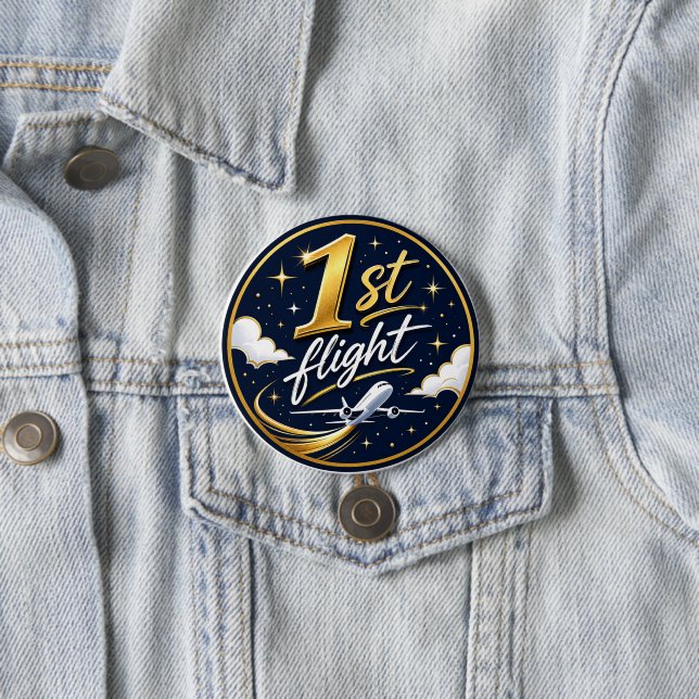 Badge Rond 7,6 Cm 1er vol avion  (En situation)