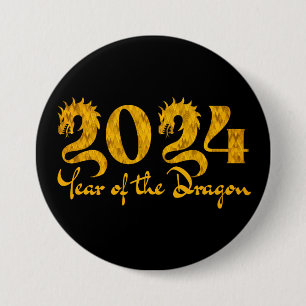 BADGE ROND 7,6 CM 2024 ANNÉE DU DRAGON OR