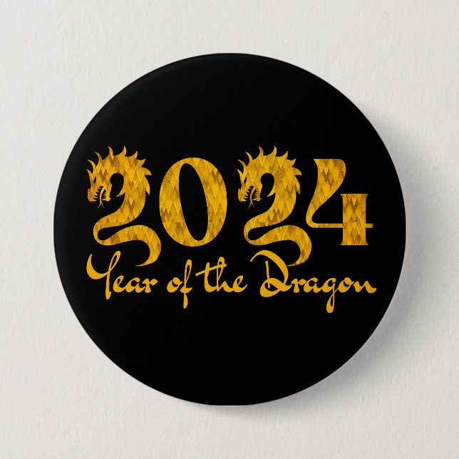 BADGE ROND 7,6 CM 2024 ANNÉE DU DRAGON OR (Devant)