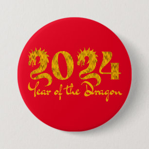 BADGE ROND 7,6 CM 2024 ANNÉE DU DRAGON OR