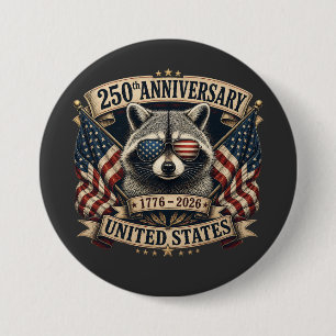 Badge Rond 7,6 Cm 250e Anniversaire États-Unis Raton laveur Vintage