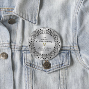 Badge Rond 7,6 Cm 25e anniversaire du Mariage BlackMandala sur l'arg