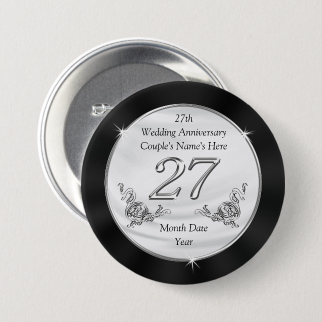 Badge Rond 7,6 Cm 27èmes faveurs personnalisées d'anniversaire, (Devant & derrière)