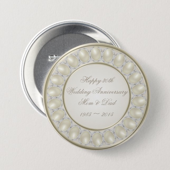 Badge Rond 7,6 Cm 30ème Bouton d'anniversaire de mariage (Devant & derrière)