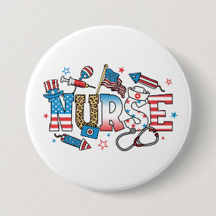Badge Rond 7,6 Cm 4 juillet Patriotique Nurse Round