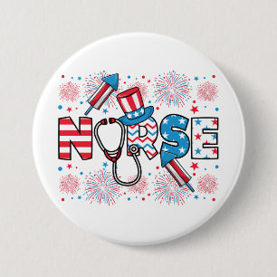 Badge Rond 7,6 Cm 4 juillet Patriotique Nurse Round