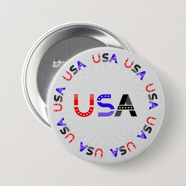 BADGE ROND 7,6 CM 4 JUILLET USA (Devant & derrière)