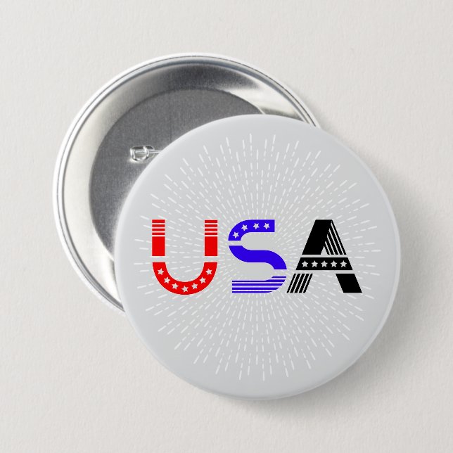 BADGE ROND 7,6 CM 4 JUILLET USA (Devant & derrière)
