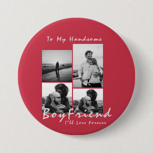 Badge Rond 7,6 Cm 4-Photo Collage Forever Boyfriend Saint-Valentin
