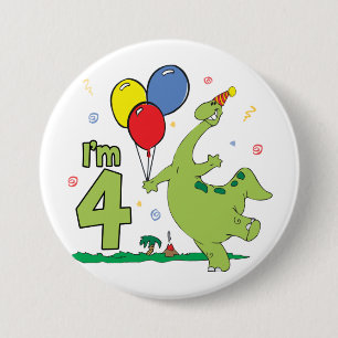 Badge Rond 7,6 Cm 4ème bouton d'anniversaire de Dino