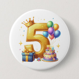 Badge Rond 7,6 Cm 5ème anniversaire en or