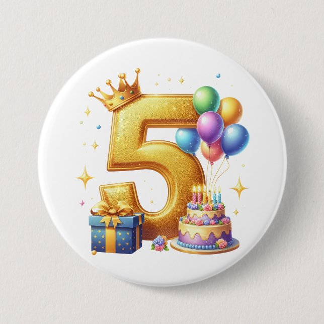 Badge Rond 7,6 Cm 5ème anniversaire en or (Devant)