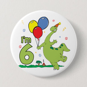 Badge Rond 7,6 Cm 6ème bouton d'anniversaire de Dino