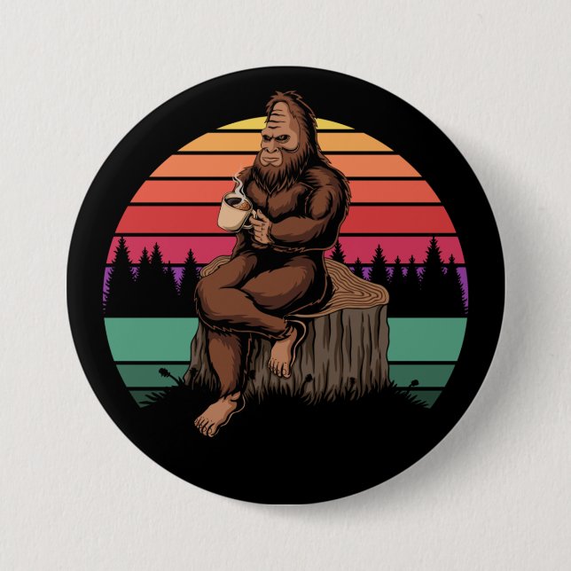 Badge Rond 7,6 Cm 70s Retro Bigfoot & Coffee (Devant)
