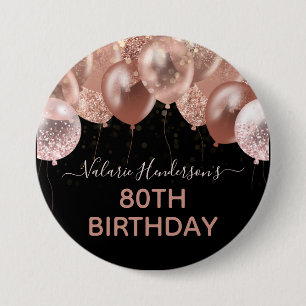Badge Rond 7,6 Cm 80e anniversaire Ballons à Parties scintillant ros