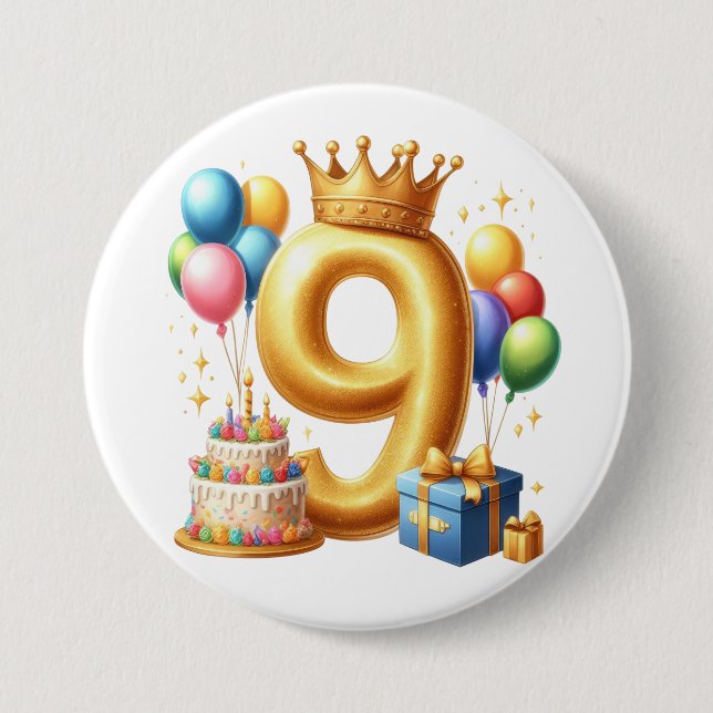 Badge Rond 7,6 Cm 9e anniversaire doré (Devant)