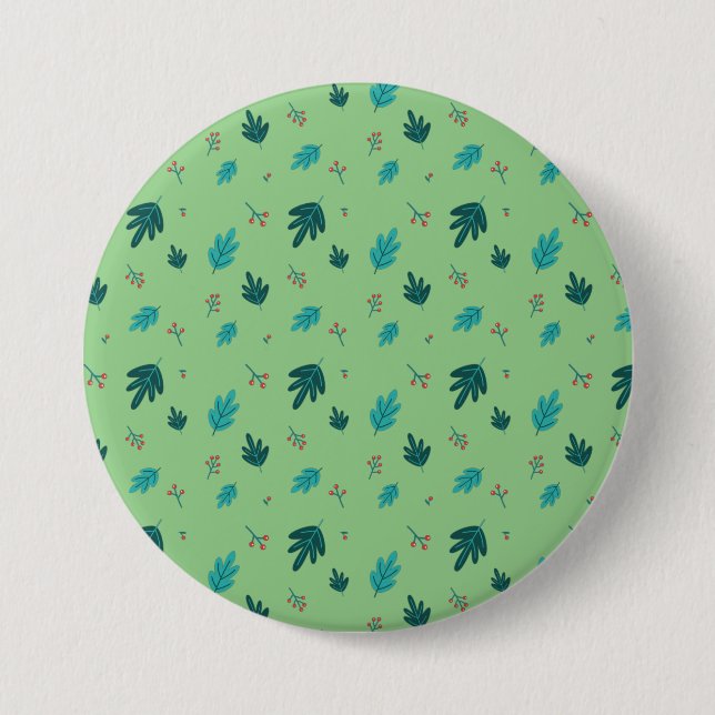 Badge Rond 7,6 Cm À feuillage persistant Tree Feuilles et Red Holly  (Devant)