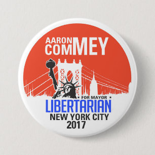 Badge Rond 7,6 Cm Aaron libertaire Commey pour le maire de NYC