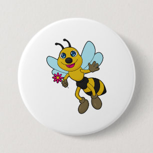 Badge Rond 7,6 Cm Abeille à fleurs
