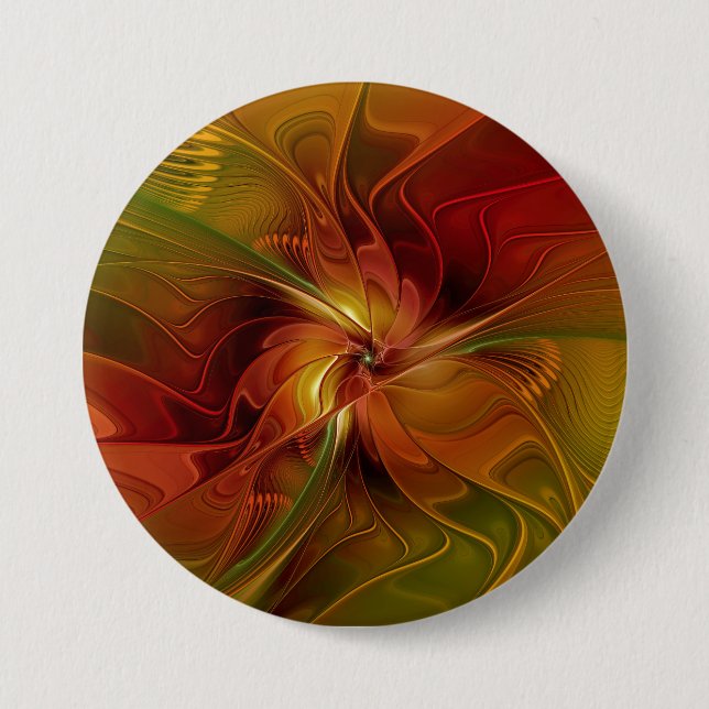 Badge Rond 7,6 Cm Abstract Red Orange Brown Green Fractal Art Flower (Devant)
