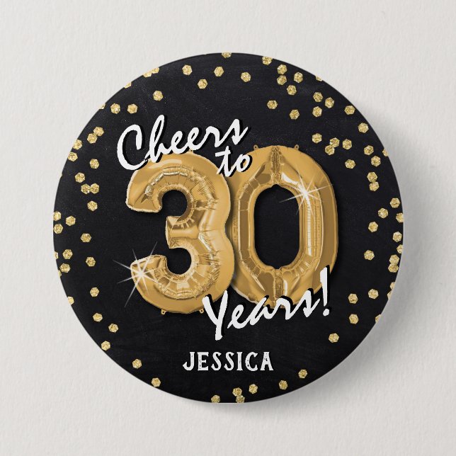 Badge Rond 7,6 Cm Acclamations d'or pour les 30 ans (Devant)