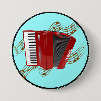 Badge Rond 7,6 Cm Accordéon rouge (arrière - plan turquoise)