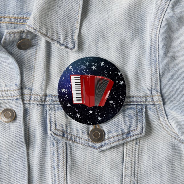 Badge Rond 7,6 Cm Accordéon rouge sur le ciel nocturne (En situation)
