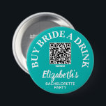 Badge Rond 7,6 Cm Acheter Mariée A Boire Bachelorette Party QR Code<br><div class="desc">Bouton Turquoise et blanche personnalisée avec le nom des épouses et QR Code à Venmo pour lui acheter un verre. Belle fête de bachelorette ou bouton de fin de semaine pour toute la tribu des mariées à porter. CORRESPONDANCE d'objets dans notre collection.</div>