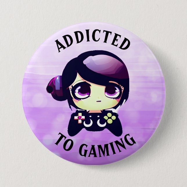 Badge Rond 7,6 Cm Addicité au jeu | Cute Kawaii Girl Gamer (Devant)