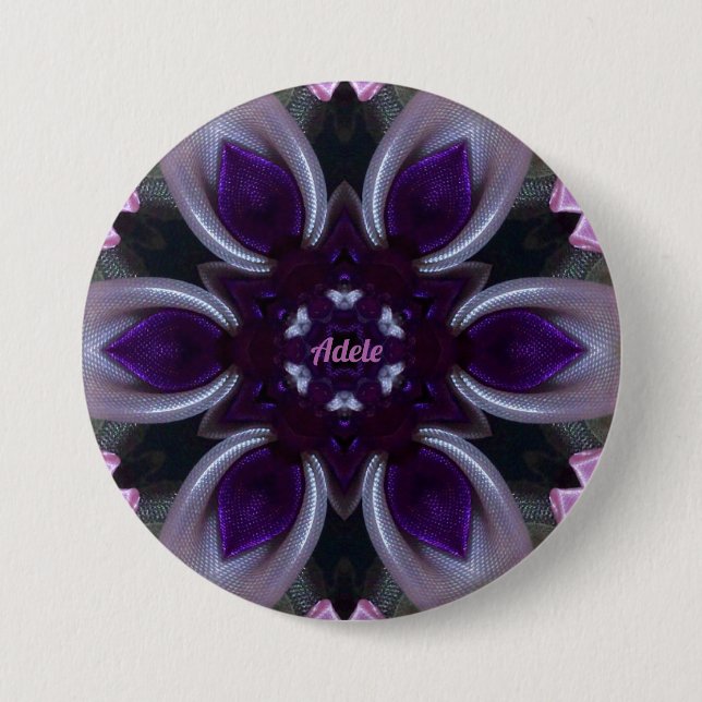 Badge Rond 7,6 Cm ADELE ~ Blanc violet Pink BLER vert rose (Devant)