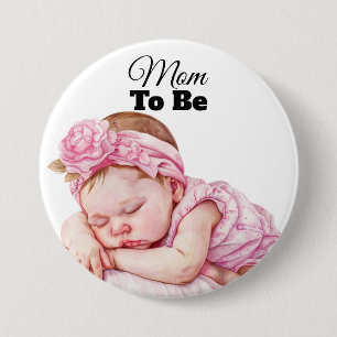 Badge Rond 7,6 Cm Adorable Bébé Fille Aquarelle Maman à être