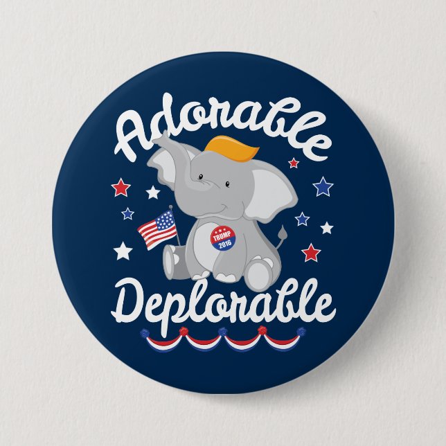Badge Rond 7,6 Cm Adorable Eléphant adorable Trump 2016 (Devant)