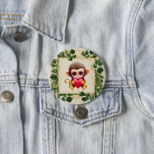 Badge Rond 7,6 Cm Adorable Jungle Saint-Valentin Singe