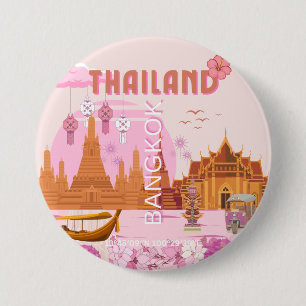 Badge Rond 7,6 Cm Affiche de voyage rétro boho Bangkok Thaïlande