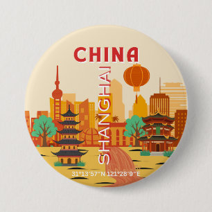 Badge Rond 7,6 Cm Affiche Rétro de Voyage à Shanghai Chine