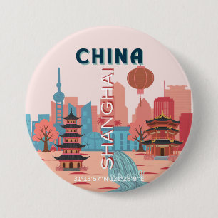 Badge Rond 7,6 Cm Affiche rétro vintage de voyage à Shanghai Chine