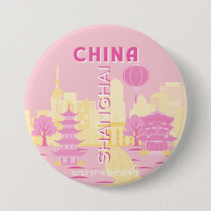 Badge Rond 7,6 Cm Affiche rose de voyage à Shanghai Chine