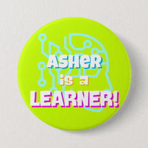 Badge Rond 7,6 Cm Affirmation personnalisée Neon Green Blue Learning
