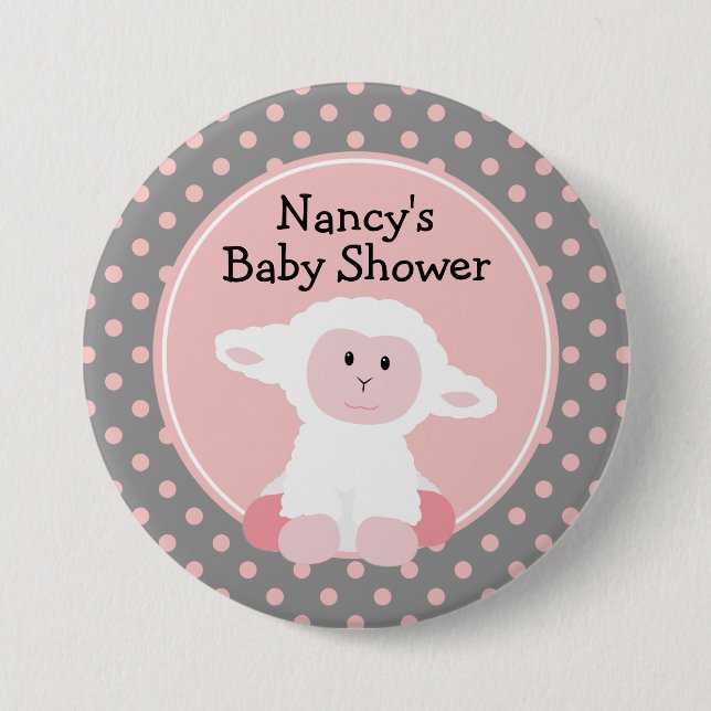 Badge Rond 7,6 Cm Agneau bébé mignon avec Baby shower Pois (Devant)