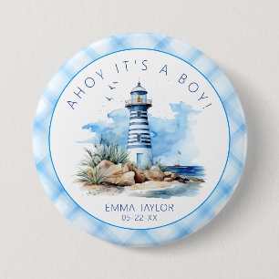 Badge Rond 7,6 Cm Ahoy C'est un Baby shower phare nautique